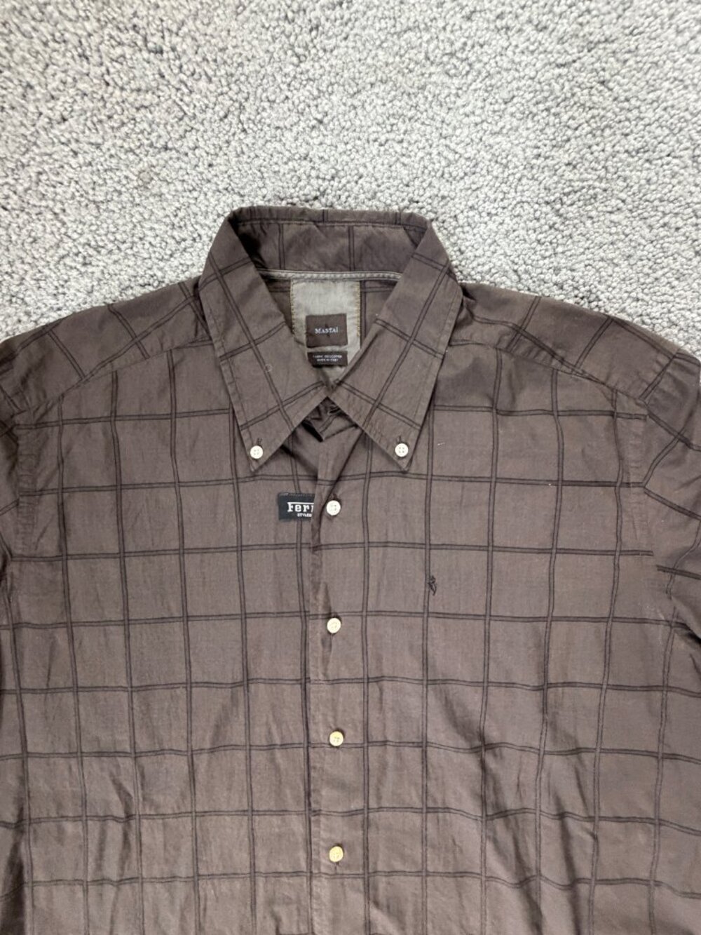 Mastai Ferretti Italian Luxury Shirt - Men's Size 17 1/2/44 - Brown Plaid - VGUC - Picture 3 of 11